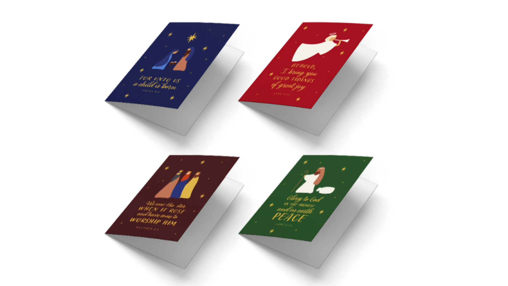 Four religious CAP Christmas card designs based on traditional nativity scenes